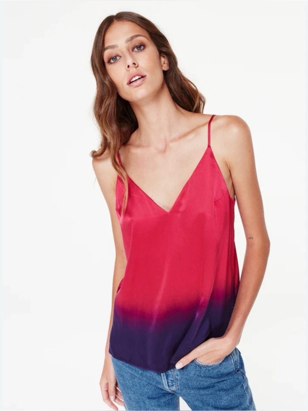 CAMI NYC silk V neck tank camo pink purple Candy ombré XXS